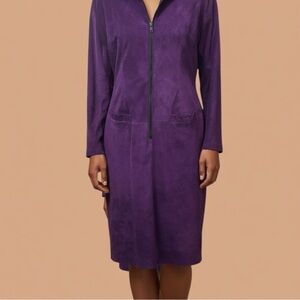 Vintage Onde Purple Suede Zip Dress Pockets 16